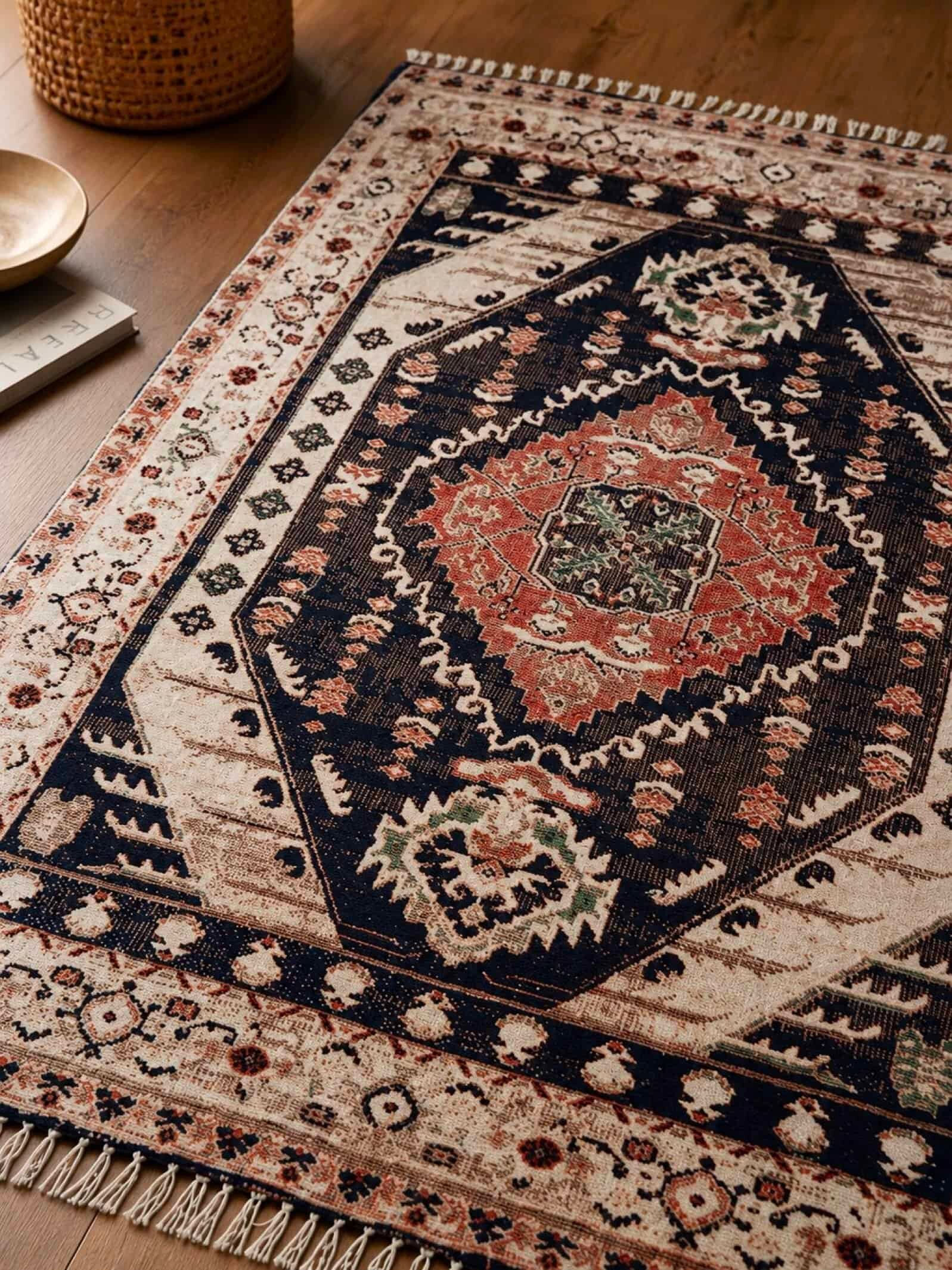 Nomad Medallion Vintage Tribal Medallion Area Rug | Traditional Boho Living Room Carpet | Distressed Oriental Accent Rug