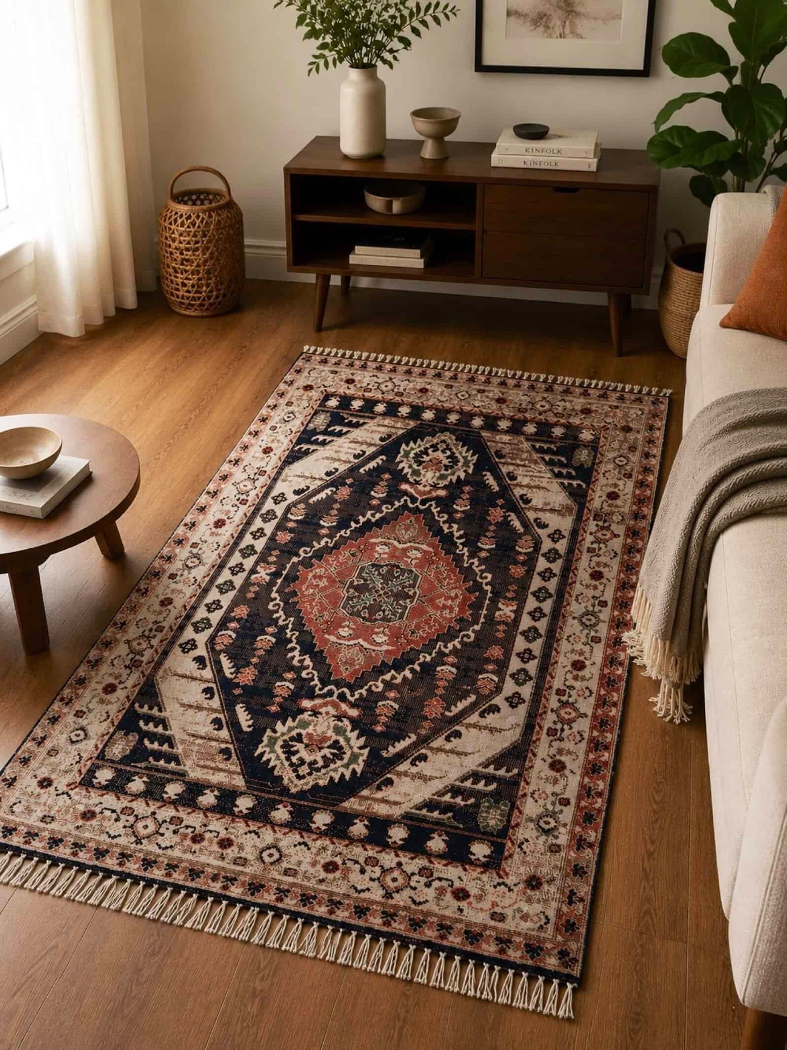 Nomad Medallion Vintage Tribal Medallion Area Rug | Traditional Boho Living Room Carpet | Distressed Oriental Accent Rug