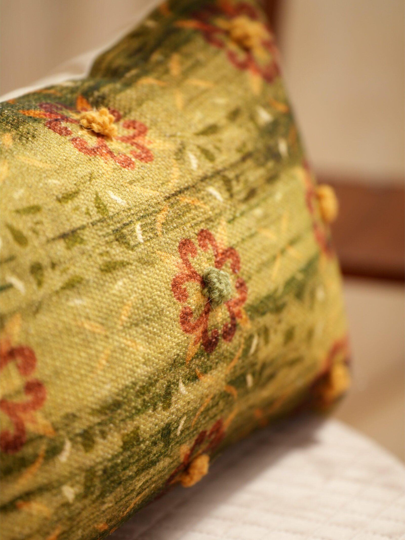 Vintage Floral Green Pillow Cover