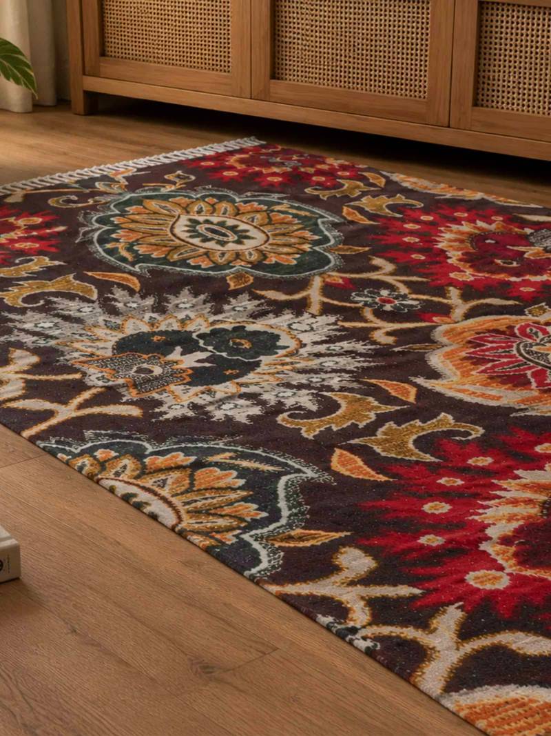 Vintage Floral Medallion Area Rug – Brown & Rust Traditional Rug