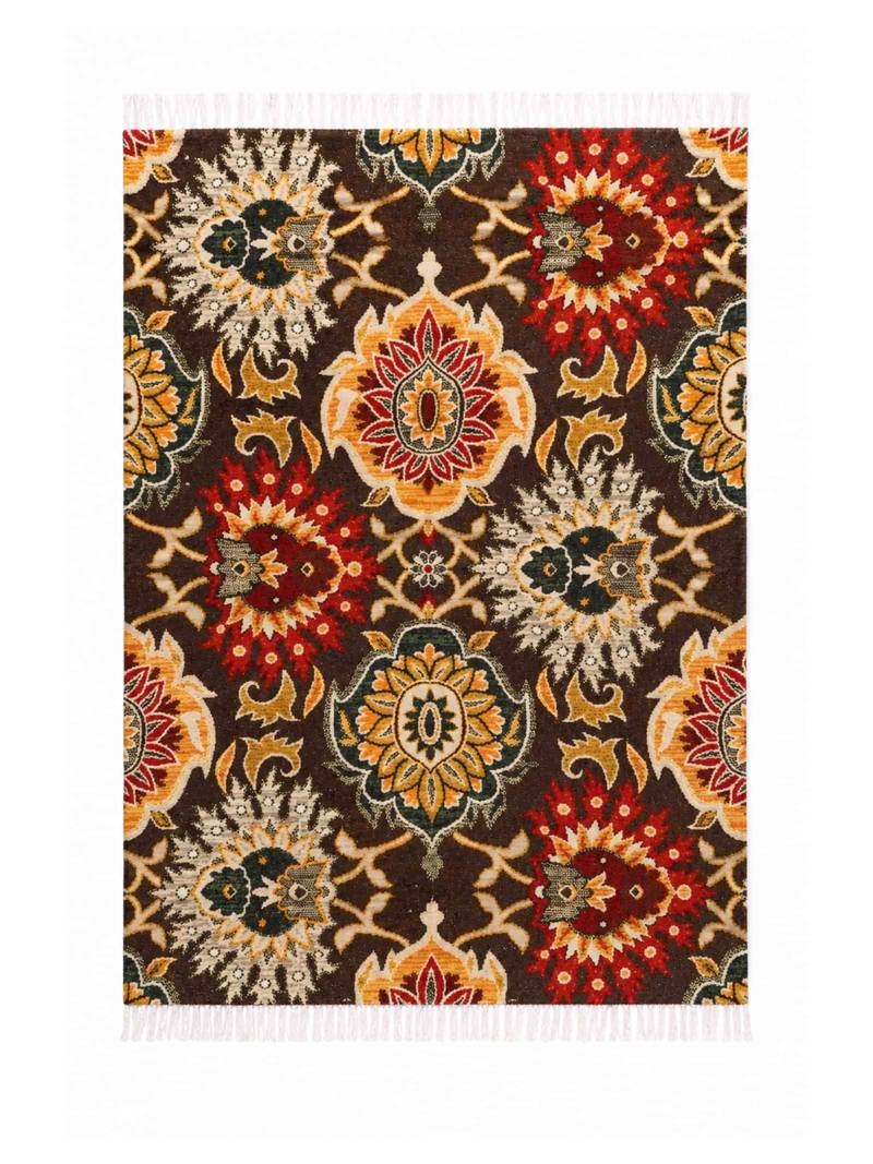 Vintage Floral Medallion Area Rug – Brown & Rust Traditional Rug
